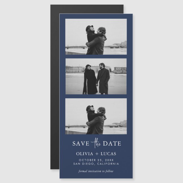 Navy Blue Photo Strip Magnetic Wedding  (Front/Back)