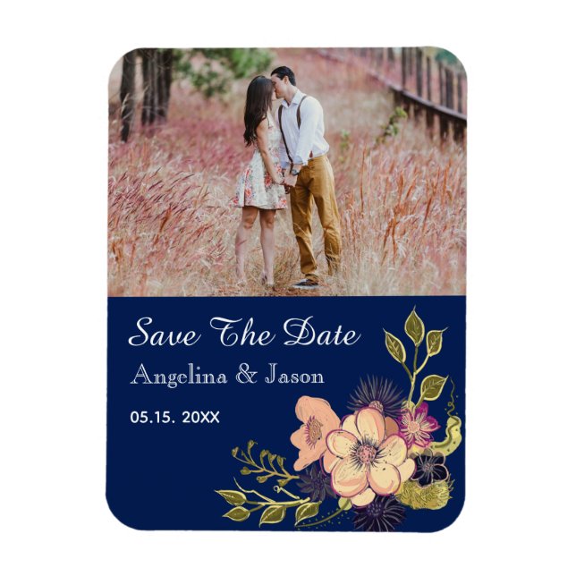 Navy Blue Photo Wedding Save The Date Invitation Magnet (Vertical)