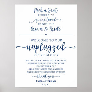 Navy Blue Pick a Seat Unplugged Ceremony sign