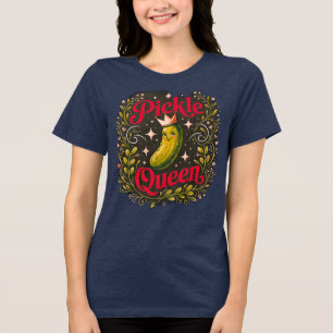 Navy Blue Pickle Queen T-Shirt - Elegant Floral & Tri-Blend Shirt