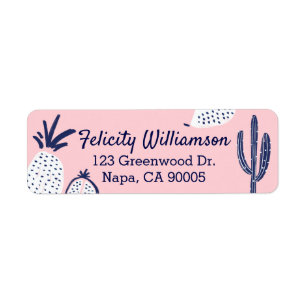 Navy Blue Pink Abstract Pineapple & Cactus Print