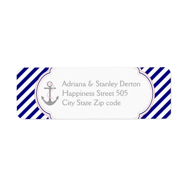 Navy blue, pink anchor nautical wedding (Front)