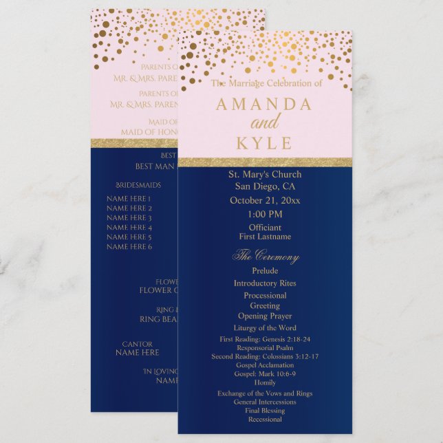 Navy Blue, Pink and Gold - Program (Front/Back)