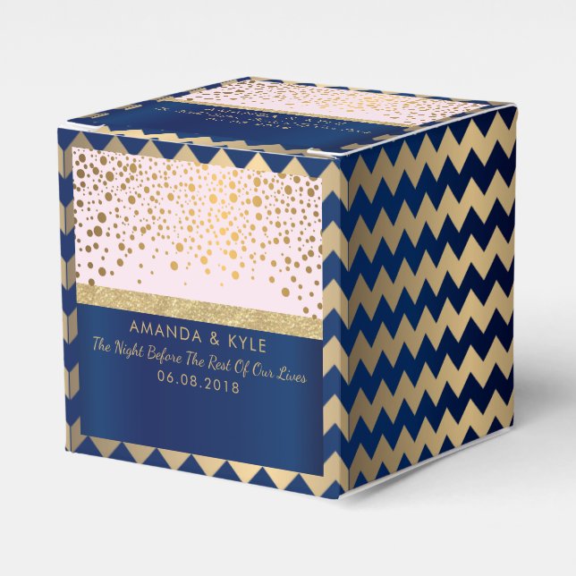 Navy Blue, Pink and Gold  - Thank You Favor Box (Front Side)
