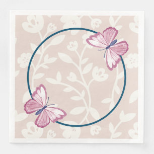 navy blue pink butterfly floral  napkin