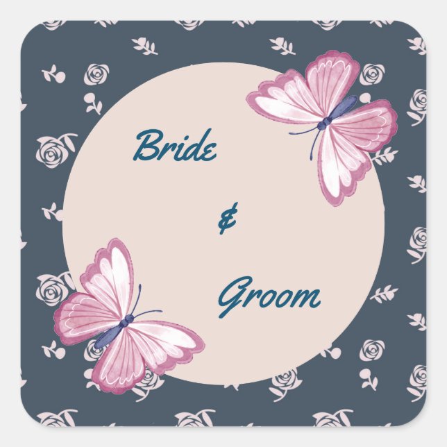 navy blue pink butterfly floral stickers (Front)