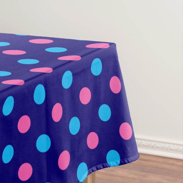 Navy Blue Pink Cyan Polka Dot Pattern Tablecloth (In Situ)