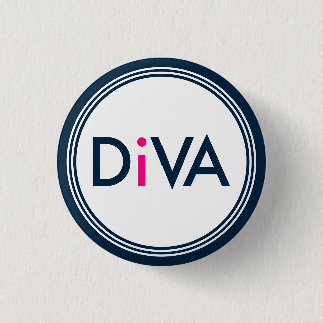 Navy-blue & Pink Diva-Text Design 1 Inch Round Button (Front)