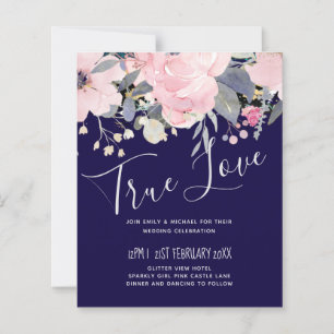 Navy Blue Pink Floral Modern Wedding Budget