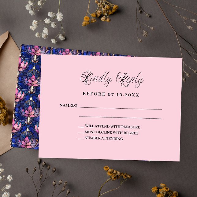 Navy blue pink florals wedding response RSVP Card (Creator Uploaded)
