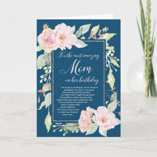 Navy Blue Pink Flowers Mother's Birthday Card