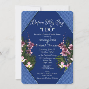 Navy - Blue & Pink Flowers Wedding Shower Invitation