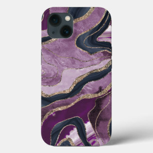 Navy Blue Pink Marble Agate Gold Glitter Glam #1  iPhone 13 Case