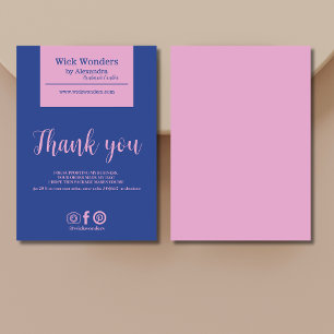 Navy Blue Pink Minimalistic Candle Making Thank You Card