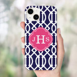 Navy Blue & Pink Modern Trellis Monogram Case-Mate iPhone 14 Case<br><div class="desc">Cute Girly Trendy Chic Stylish Preppy Geometric Modern Trellis Pattern. Add your custom personalized monogram initials or name. Click the Customize It button to change fonts and colours for a unique one-of-a-kind design.</div>