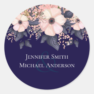 Navy Blue Pink Modern Wedding Budget Classic Round Sticker