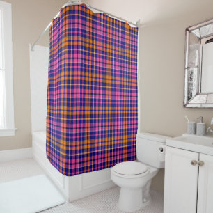 Navy Blue Pink Orange Plaid Tartan Design