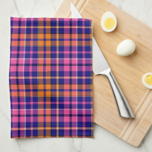 Navy Blue Pink Orange Plaid Tartan Design Kitchen Towel