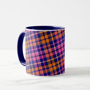 Navy Blue Pink Orange Plaid Tartan Design  Mug
