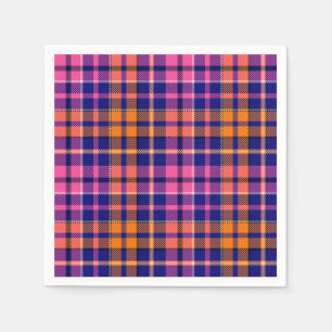 Navy Blue Pink Orange Plaid Tartan Design Napkin
