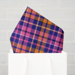 Navy Blue Pink Orange Plaid Tartan Design Tissue Paper