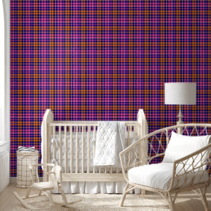 Navy Blue Pink Orange Plaid Tartan Design Wallpaper