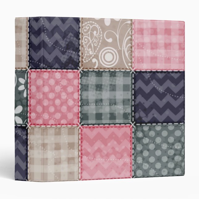 Navy Blue, Pink, Tan, and Grey Cute Quilt look Binder (Front/Spine)
