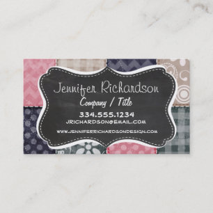 Navy Blue, Pink, Tan, and Grey Cute Quilt look Business Card