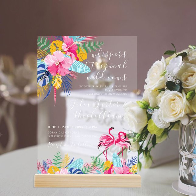Navy Blue Pink Tropical Wild Rain Forest Wedding Acrylic Invitations (Creator Uploaded)