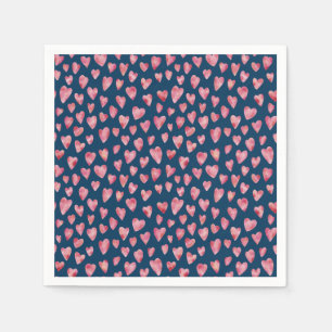 Navy Blue & Pink Watercolour Heart Paper Napkin