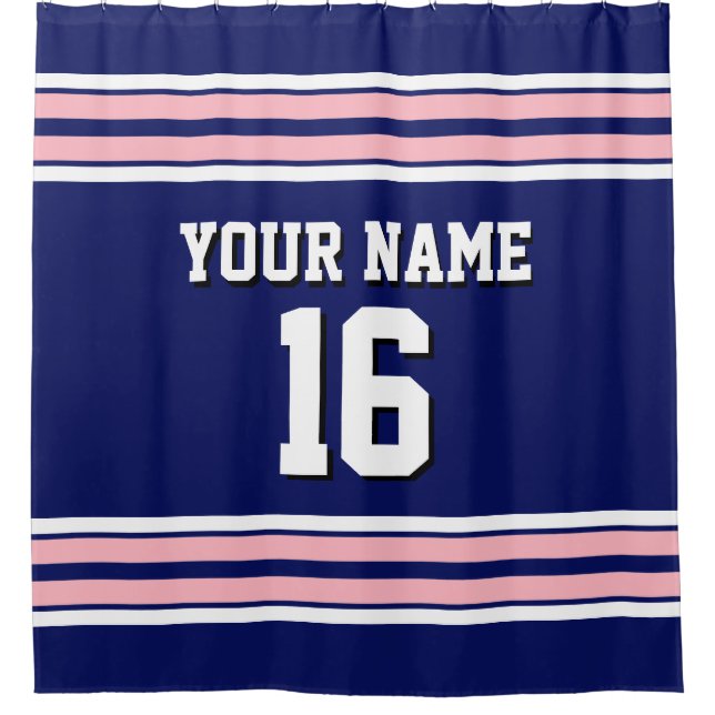 Navy Blue Pink White Stripes Sports Jersey (Front)