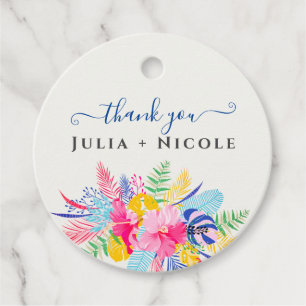 Navy Blue Pink Wild Rain Forest Evergreen Wedding Favour Tags