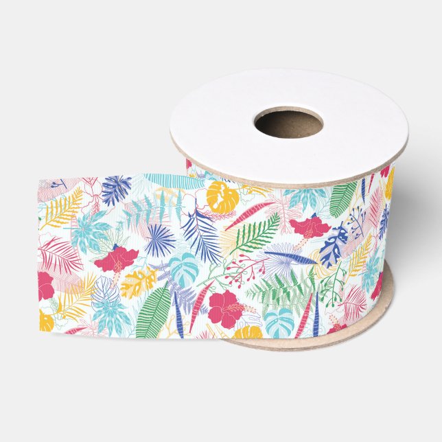 Navy Blue Pink Wild Rain Forest Evergreen Wedding Grosgrain Ribbon (Spool)