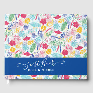 Navy Blue Pink Wild Rain Forest Evergreen Wedding Guest Book