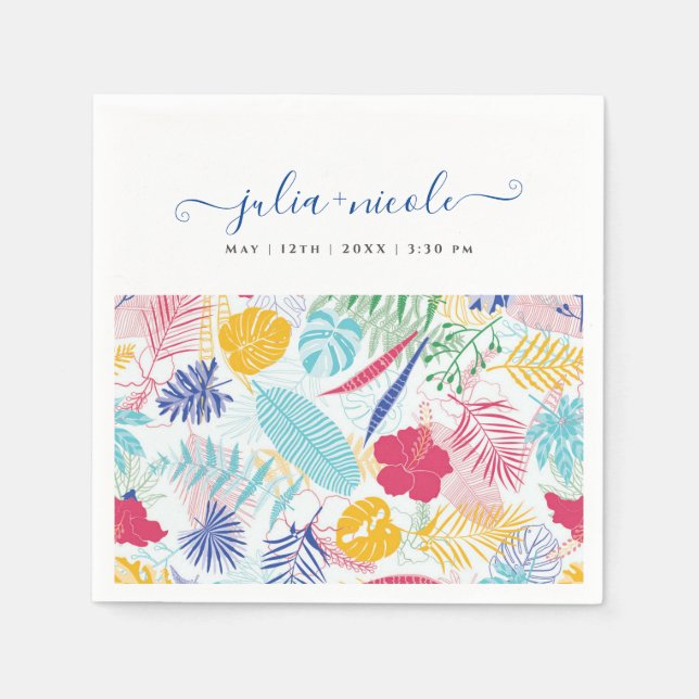 Navy Blue Pink Wild Rain Forest Evergreen Wedding Napkin (Front)