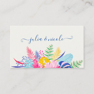 Navy Blue Pink Wild Rain Forest Evergreen Wedding Place Card