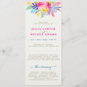 Navy Blue Pink Wild Rain Forest Evergreen Wedding Program