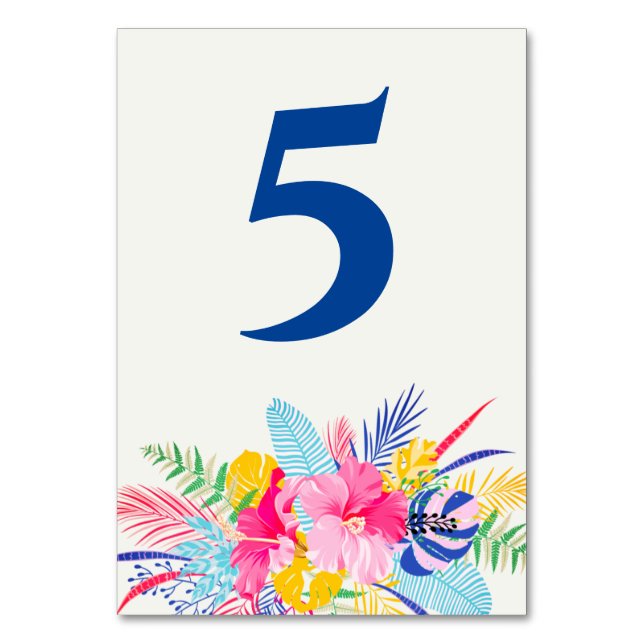 Navy Blue Pink Wild Rain Forest Evergreen Wedding Table Number (Front)