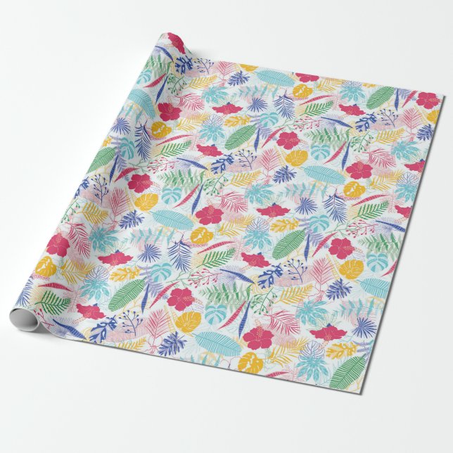 Navy Blue Pink Wild Rain Forest Evergreen Wedding Wrapping Paper (Unrolled)