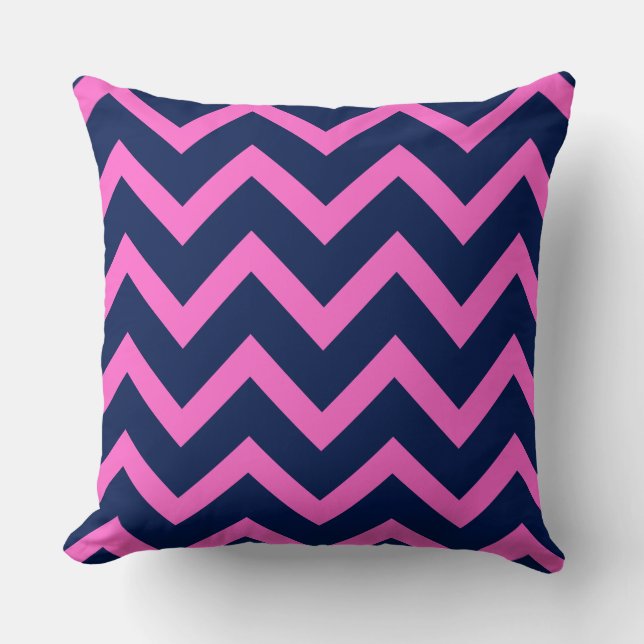 Navy-Blue & Pink Zigzag Chevron Geometric Pattern Throw Pillow (Front)