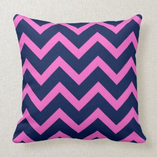 Navy-Blue & Pink Zigzag Chevron Geometric Pattern Throw Pillow