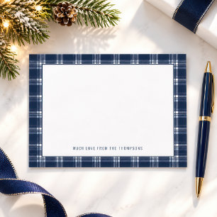 Navy Blue Plaid Name Christmas Card