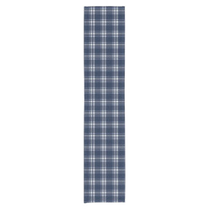 Navy Blue Plaid Tartan Check Christmas  Short Table Runner