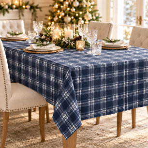 Navy Blue Plaid Tartan Tablecloth