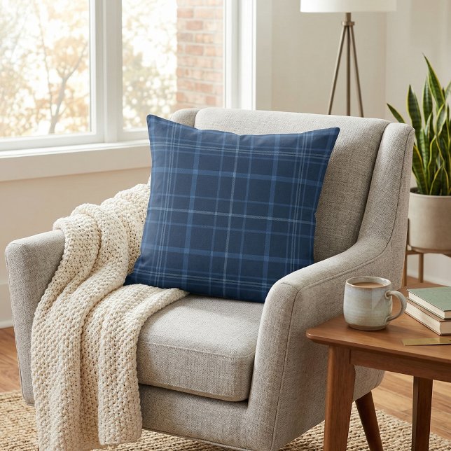 Navy Blue Plaid Throw Pillow (Creator Uploaded)