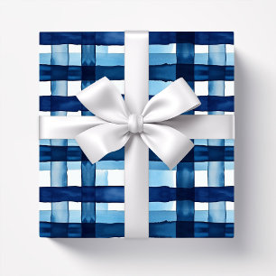 Navy blue Plaid Watercolor pattern Wrapping Paper