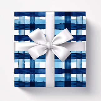 Navy blue Plaid Watercolor pattern Wrapping Paper