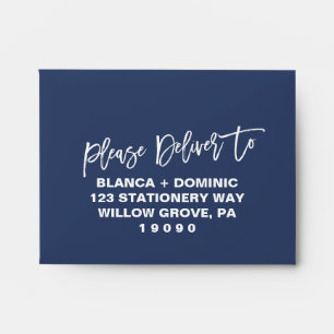 Navy Blue Please Deliver To Printed Address RSVP Envelope