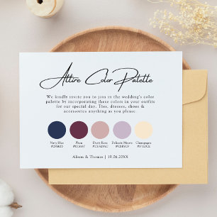Navy Blue & Plum Wedding Colour Palette Attire Enclosure Card