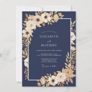 Navy Blue Poetic Winter Wedding Invitation
